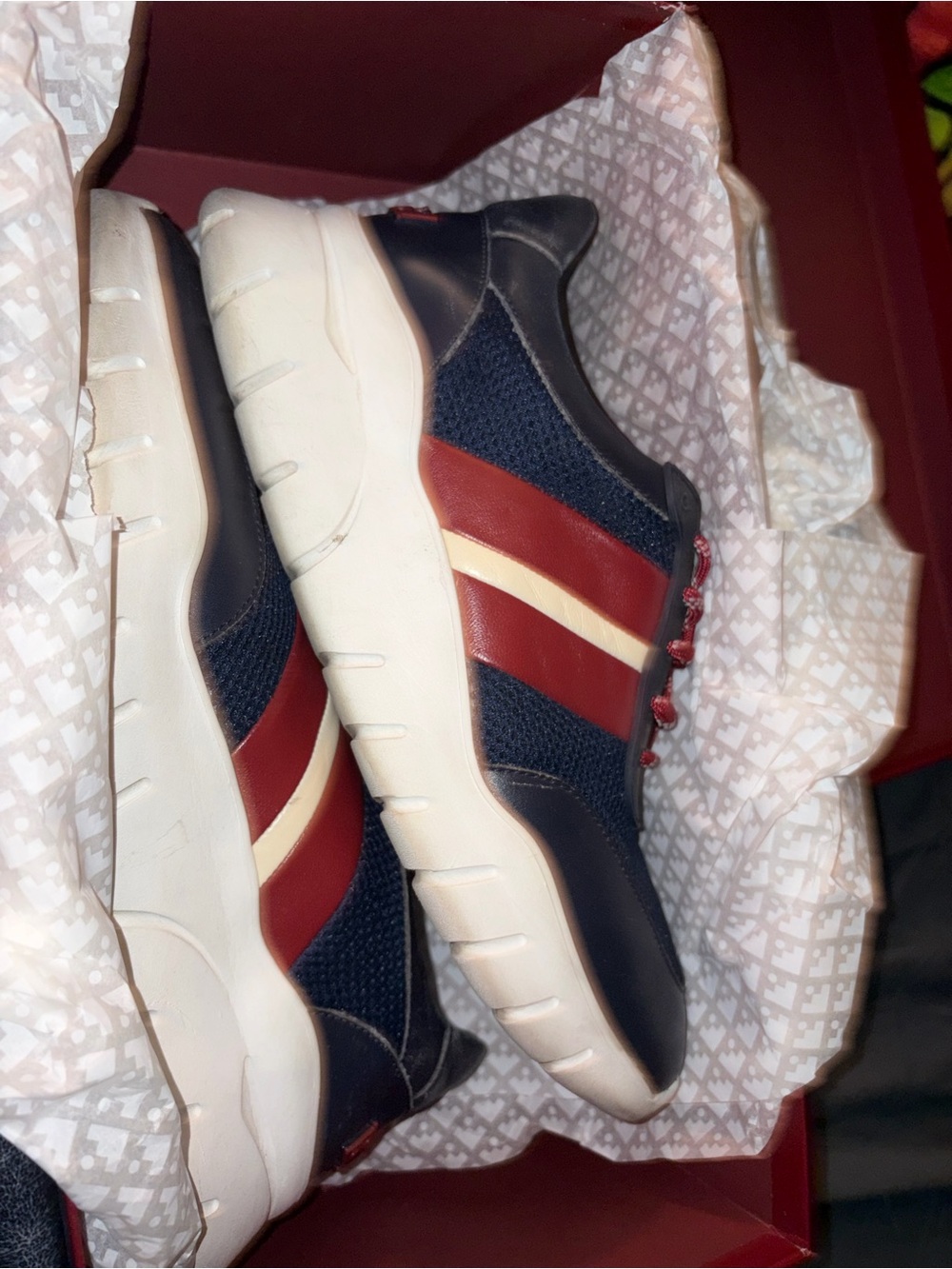 Men's Navy and Burgundy Casual Sneakers Bally size 9